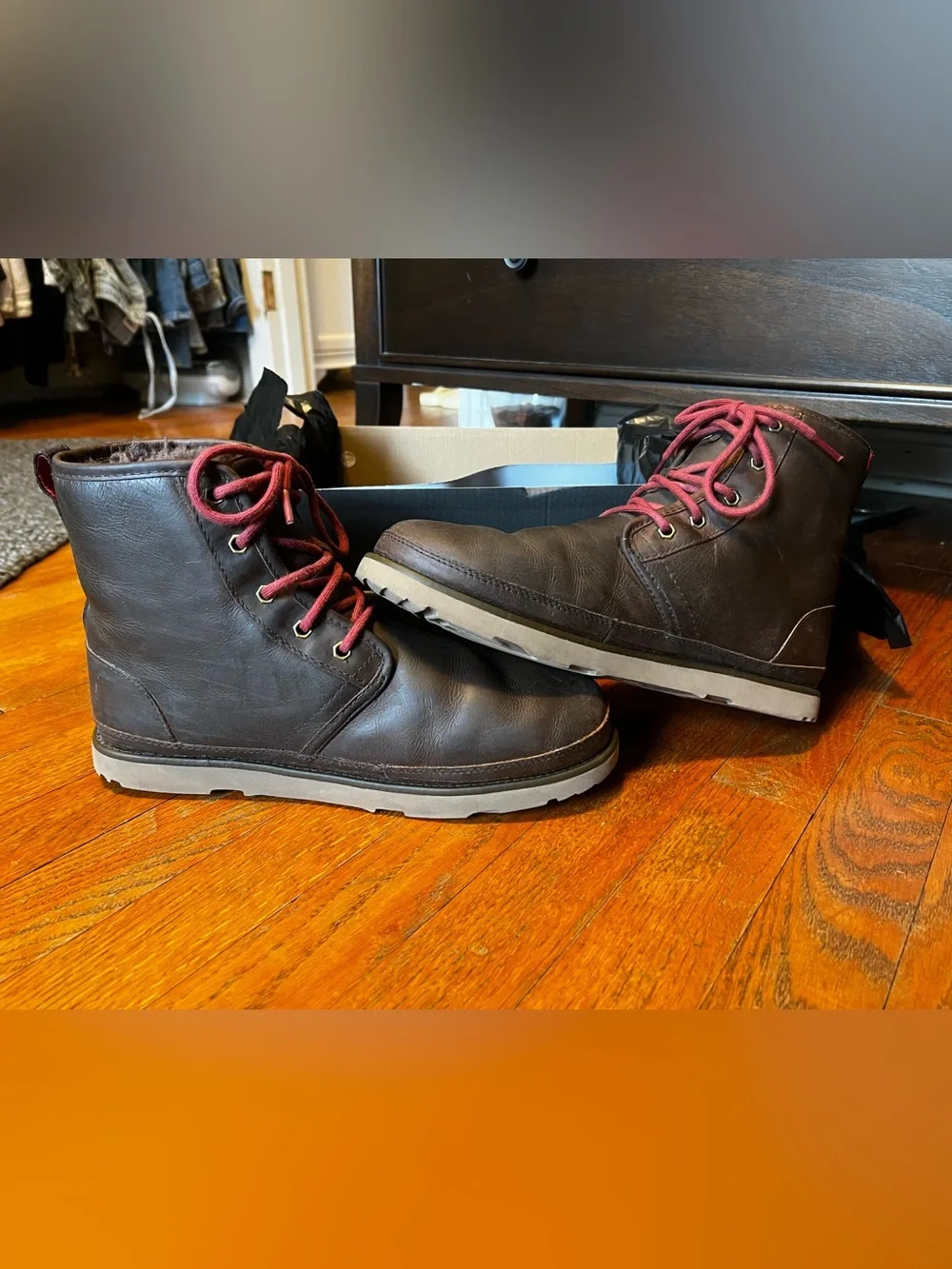 UGG Men's Brown Leather Chukka Boots with Red Laces (w/ additional brown laces)